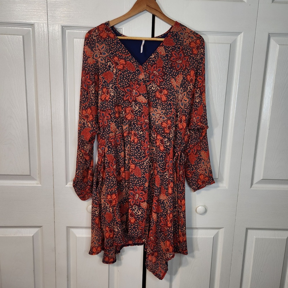 Free People Teegan Mini Dress Floral Paisley V-Neck Long Sleeve S Boho Festival